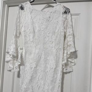 Allure 'Em In White Lace Bell Sleeve Bodycon Dress | Small
